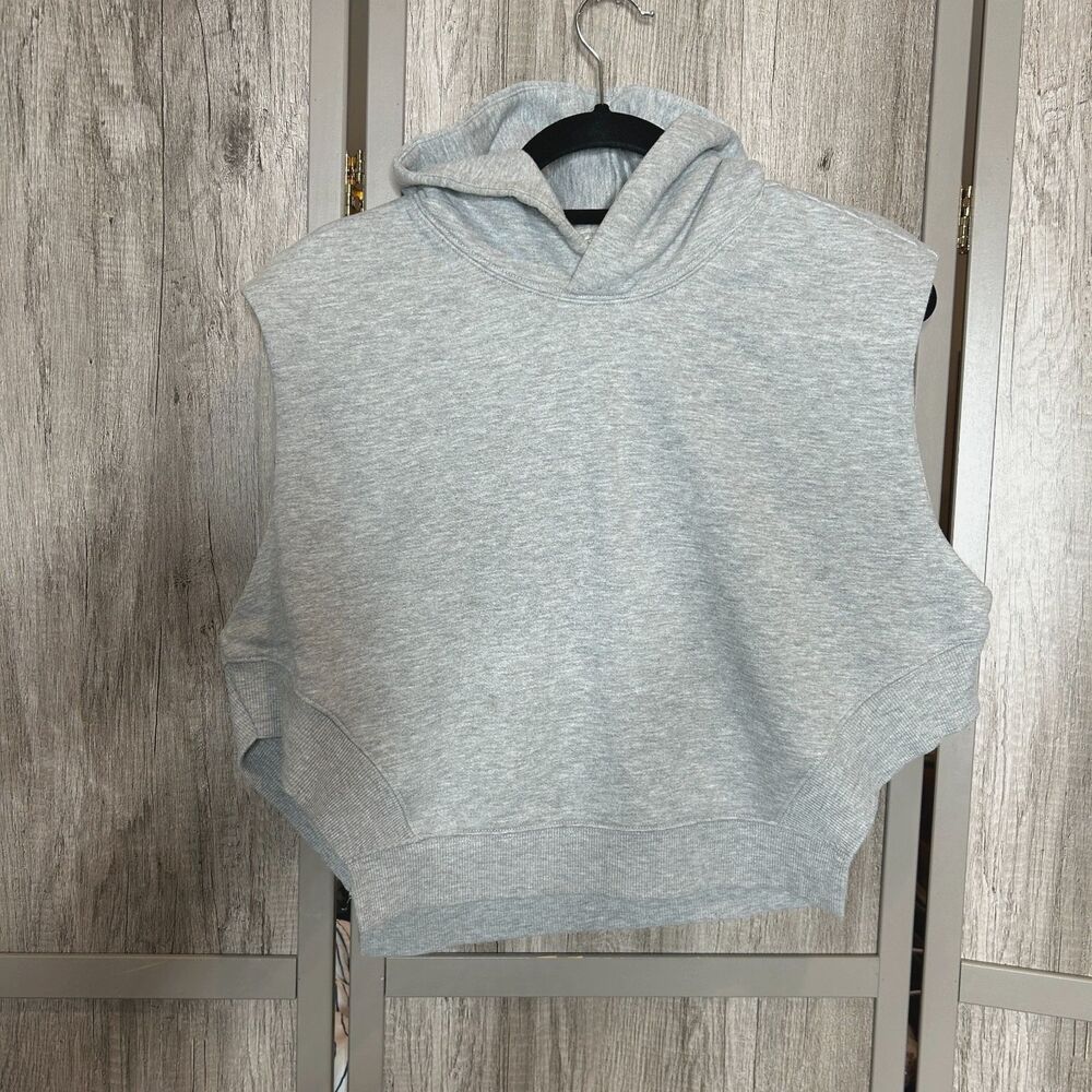 ALO Yoga Light Gray Sleeveless Hoodie Cropped Sweatshirt M